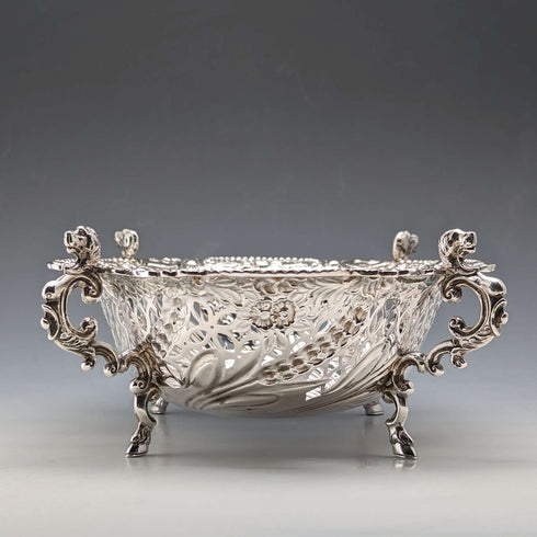 1892 British Antique Sterling Silver Stem Center Bowl 292g Charles Stuart Harris