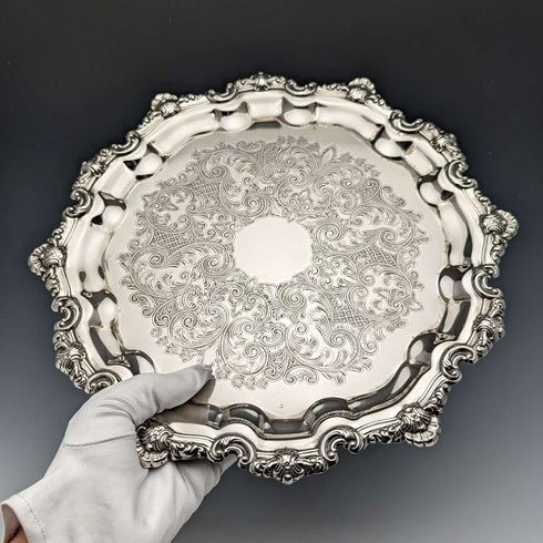 英国ヴィンテージ シルバープレート製 トレイ 直径29cm Flastaff