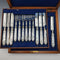 1875 British Antique White Pearl Handle & Sterling Silver Blade Cutlery 9 Pair Set Walker & Hall Wooden Box