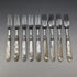 1875 British Antique White Pearl Handle & Sterling Silver Blade Cutlery 9 Pair Set Walker & Hall Wooden Box