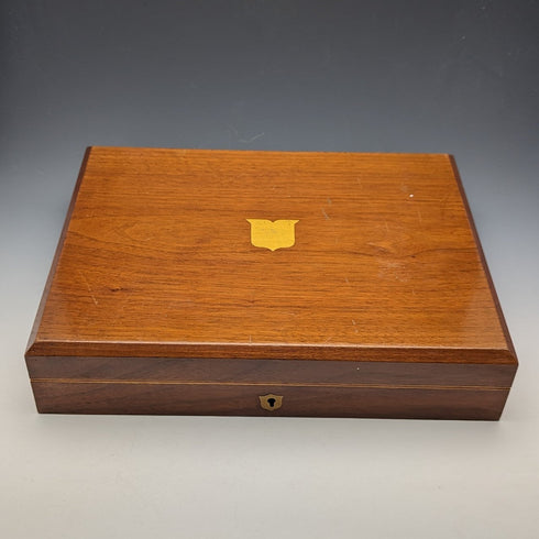 1897 British Antique White Pearl Handle & Sterling Silver Blade Dessert Cutlery Set Harrison Brothers in Wooden Box