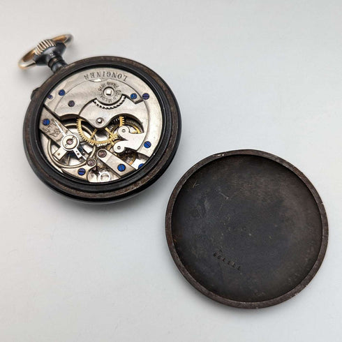 1890年頃 アンティーク ロンジン 懐中時計 ガンメタルケース 動作良好