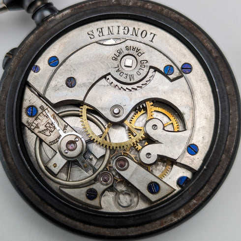 1890年頃 アンティーク ロンジン 懐中時計 ガンメタルケース 動作良好