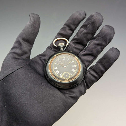 1890年頃 アンティーク ロンジン 懐中時計 ガンメタルケース 動作良好