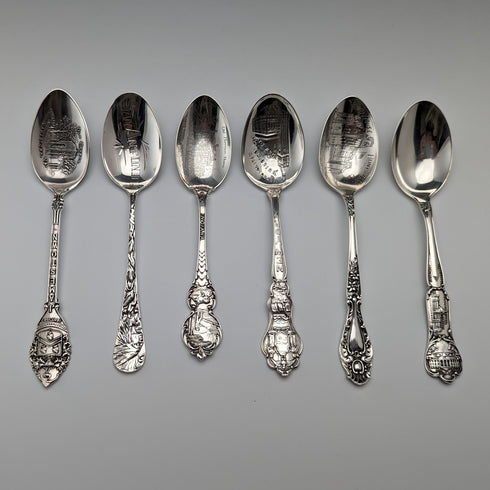 Circa 1900 US Antique Sterling Silver Souvenir Spoon x6 Teaspoon Size Total 100g