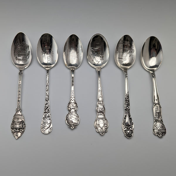 Circa 1900 US Antique Sterling Silver Souvenir Spoon x6 Teaspoon Size Total 100g