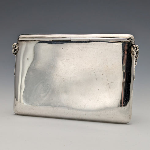 1906 British Antique Sterling Silver Chain Card Case 86g William Henry Sparrow