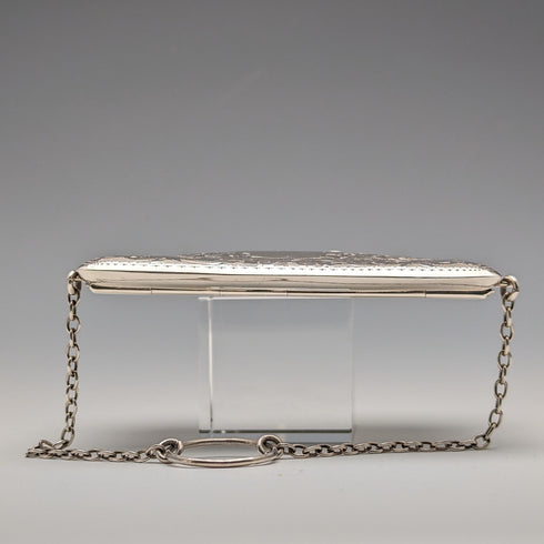 1906 British Antique Sterling Silver Chain Card Case 86g William Henry Sparrow