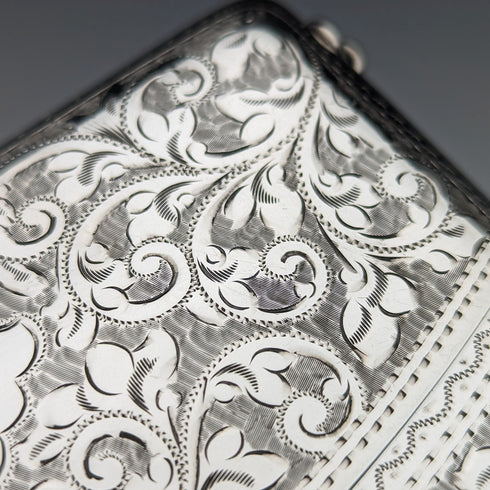 1906 British Antique Sterling Silver Chain Card Case 86g William Henry Sparrow