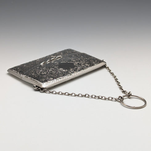 1906 British Antique Sterling Silver Chain Card Case 86g William Henry Sparrow