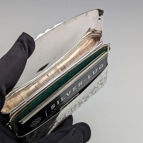 1906 British Antique Sterling Silver Chain Card Case 86g William Henry Sparrow