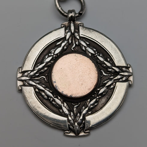 Circa 1923 British Antique Sterling Silver Albert Chain 56g Medal Fob