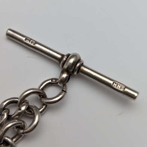 Circa 1923 British Antique Sterling Silver Albert Chain 56g Medal Fob