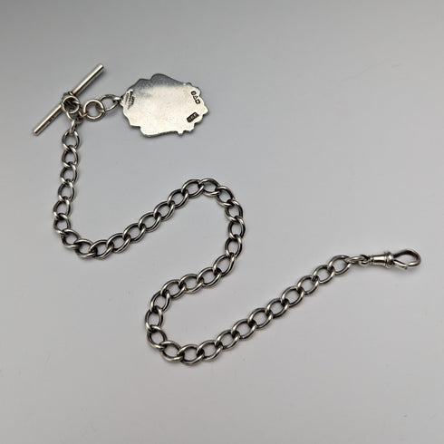 Circa 1884 British Antique Sterling Silver Albert Chain 37g Emblem Fob