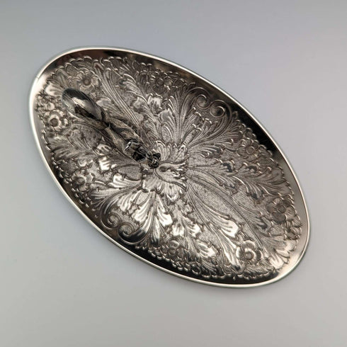 British Vintage Silver Plated Squirrel Decoration Oval Dish Seba
