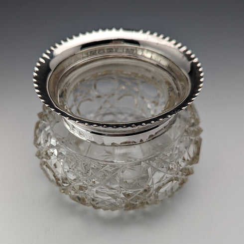 1929 British Vintage Cut Glass Bowl Sterling Silver Decor Arthur Willmore Pennington