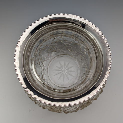 1929 British Vintage Cut Glass Bowl Sterling Silver Decor Arthur Willmore Pennington
