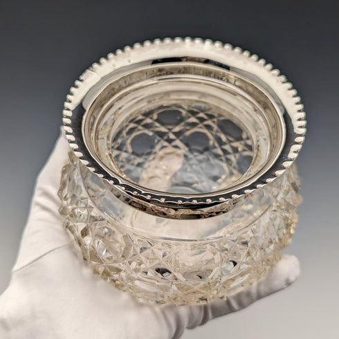 1929 British Vintage Cut Glass Bowl Sterling Silver Decor Arthur Willmore Pennington
