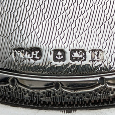 1929年 英国ヴィンテージ カットガラス ミラー付きパウダージャー 純銀蓋 Harrison & Hipwood