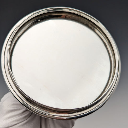 1929年 英国ヴィンテージ カットガラス ミラー付きパウダージャー 純銀蓋 Harrison & Hipwood