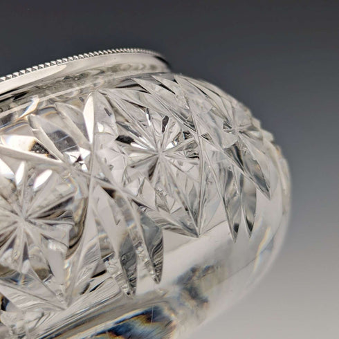 1929 British Vintage Cut Glass Powder Jar with Mirror Sterling Silver Lid Harrison & Hipwood
