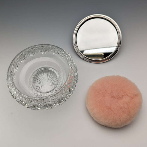 1929 British Vintage Cut Glass Powder Jar with Mirror Sterling Silver Lid Harrison & Hipwood