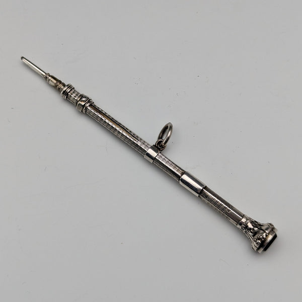 British Antique Mechanical Pencil Red Glass Decoration Telescoping 81-98mm