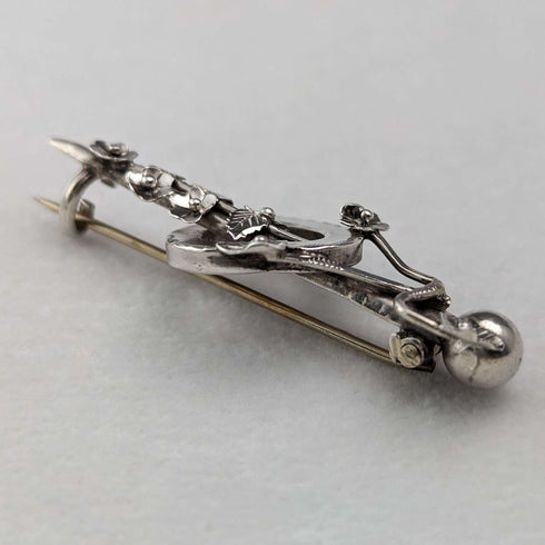 1900 British Antique Sterling Silver Open Heart & Plant Brooch Barker Brothers