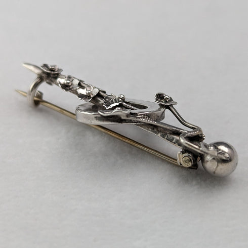 1900 年英國古董純銀敞開心形與植物胸針 Barker Brothers