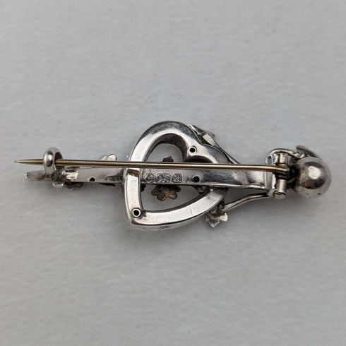 1900 British Antique Sterling Silver Open Heart & Plant Brooch Barker Brothers