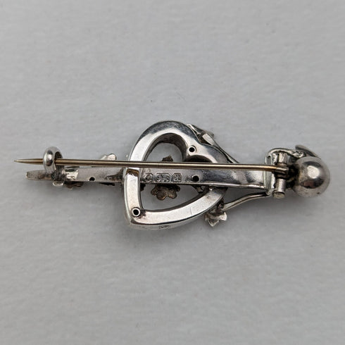 1900 年英國古董純銀敞開心形與植物胸針 Barker Brothers