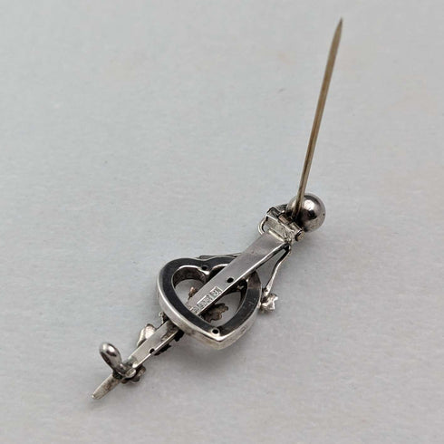 1900 British Antique Sterling Silver Open Heart & Plant Brooch Barker Brothers