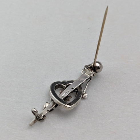 1900 年英國古董純銀敞開心形與植物胸針 Barker Brothers