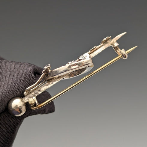 1900 年英國古董純銀敞開心形與植物胸針 Barker Brothers