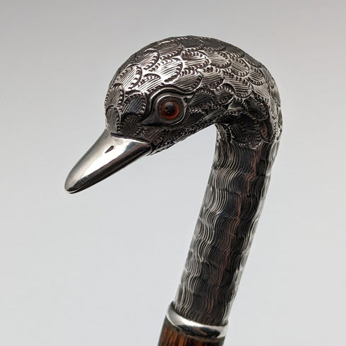 英国アンティーク レディース用ステッキ シルバースワンヘッドハンドル 77cm