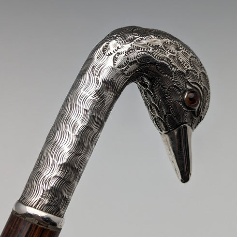 英国アンティーク レディース用ステッキ シルバースワンヘッドハンドル 77cm