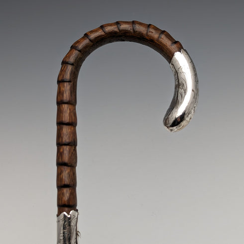 1909年 英国アンティーク レディース用ステッキ 純銀装飾 曲がりハンドル 87cm