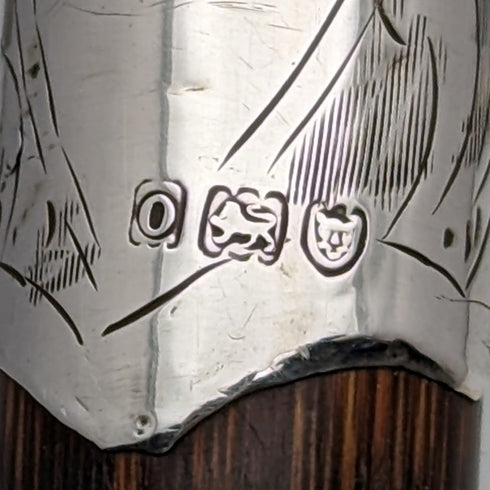 1909年 英国アンティーク レディース用ステッキ 純銀装飾 曲がりハンドル 87cm