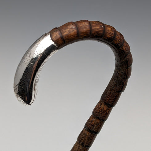 1909年 英国アンティーク レディース用ステッキ 純銀装飾 曲がりハンドル 87cm