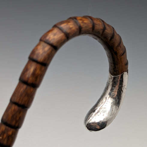 1909年 英国アンティーク レディース用ステッキ 純銀装飾 曲がりハンドル 87cm