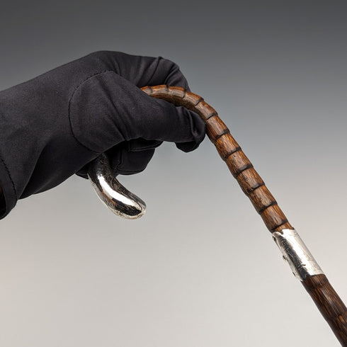 1909年 英国アンティーク レディース用ステッキ 純銀装飾 曲がりハンドル 87cm