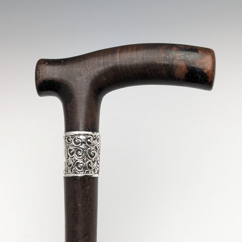 英国アンティーク 紳士用ステッキ クラッチハンドル 純銀装飾 85cm