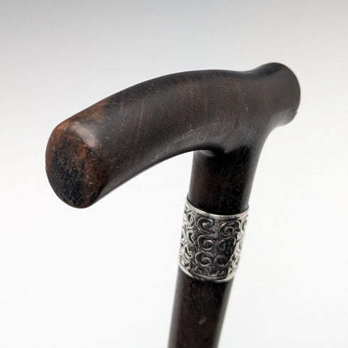 英国アンティーク 紳士用ステッキ クラッチハンドル 純銀装飾 85cm