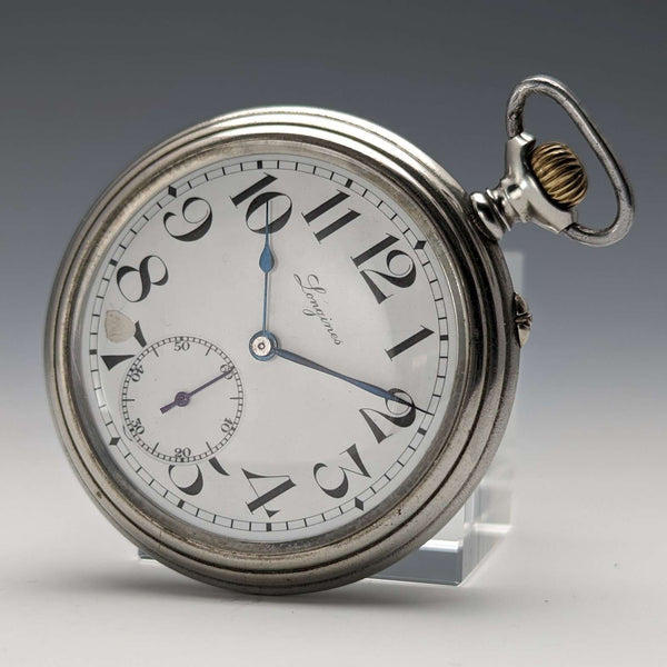 Circa 1912 Antique Longines Pocket Watch Railway Clock Cal18.49 Good working condition