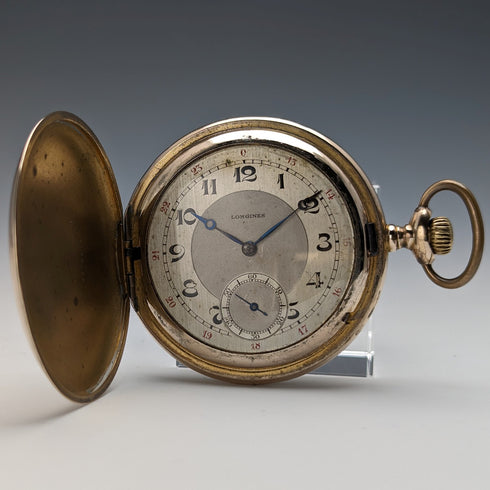 Circa 1923 Antique Longines pocket watch Gold plated hunter case Cal18.50 Good working condition