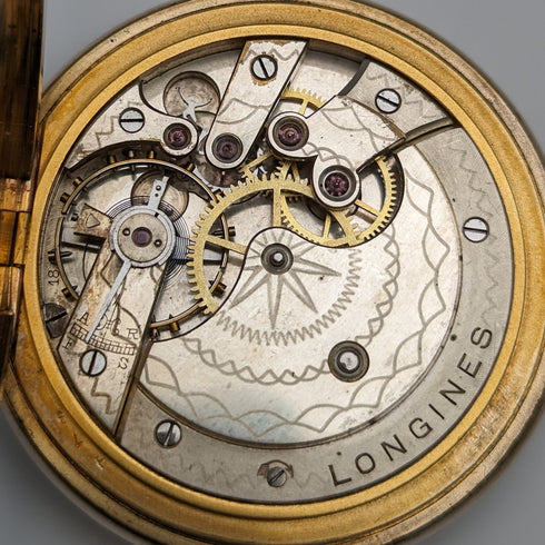 Circa 1923 Antique Longines pocket watch Gold plated hunter case Cal18.50 Good working condition