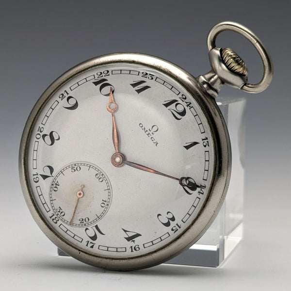 Circa 1930 Vintage Omega pocket watch Alloy case Open face Good working condition