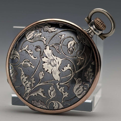 約 1923 年古董浪琴懷錶,帶花鳥裝飾,銀側 Niero Hunter 錶殼,工作狀況良好