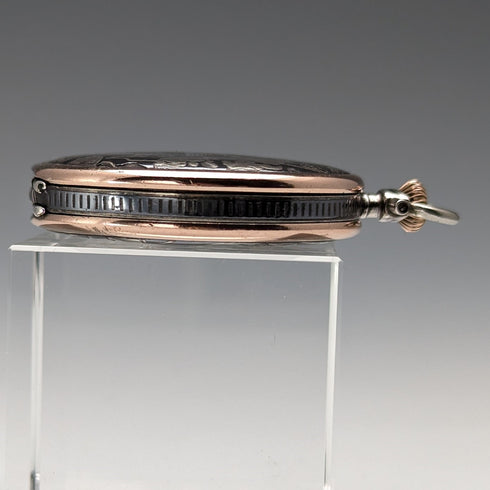 Circa 1923 Antique Longines pocket watch with flower and bird decoration, silver side Niero Hunter case, in good working order