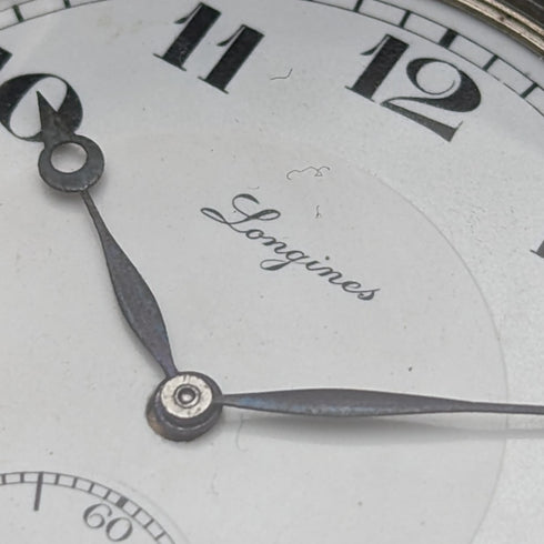 Circa 1923 Antique Longines pocket watch with flower and bird decoration, silver side Niero Hunter case, in good working order